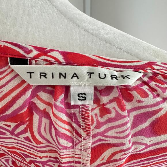 Trina Turk Pink Purple Small Silk Blend Resortwear Flowy Blouse Boho Coastal - Picture 6 of 7
